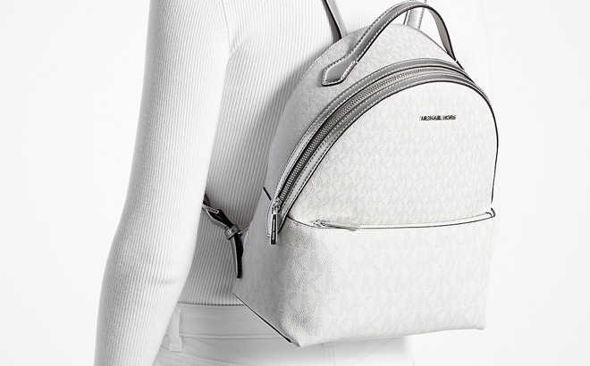 Michael Kors Sheila Medium Logo Backpack Silver Michael Kors Sheila Medium Logo Backpack Silver