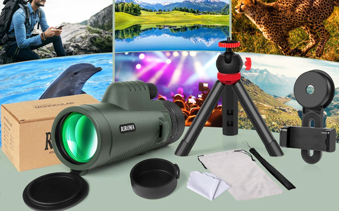 Riroma Monocular Telescope with Smartphone Holder Tripod
