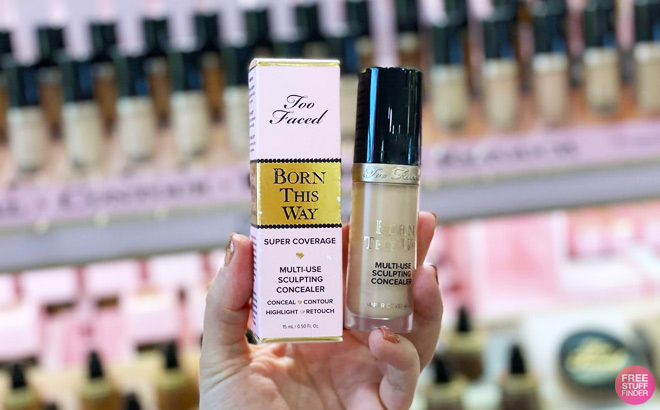 a Person Holding Too Faced Born This Way Super Coverage Multi Use Concealer Too Faced Born This Way Super Coverage Multi Use Concealer