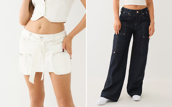 True Religion Sadie Belted Denim Cargo Mini Skirt and Carpenter Baggy Cargo Jean True Religion Sadie Belted Denim Cargo Mini Skirt and Carpenter Baggy Cargo Jean