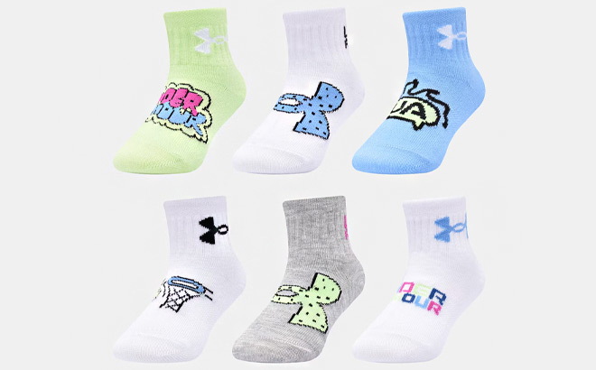 Under Armour Baby UA Essential School Daze Quarter Socks 6 Pack Under Armour Baby UA Essential School Daze Quarter Socks 6 Pack