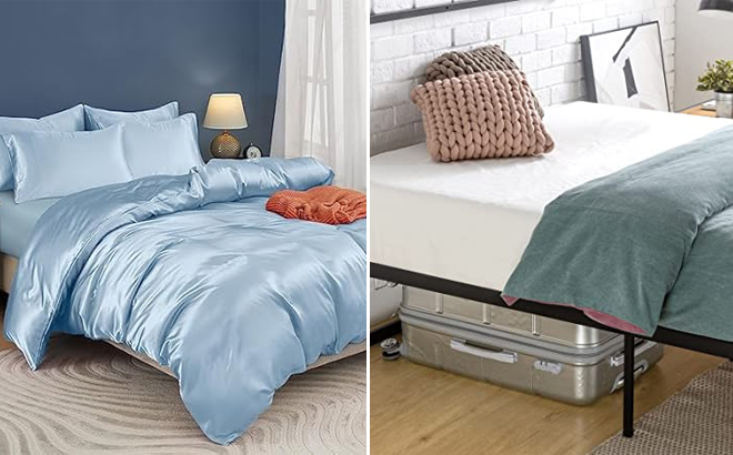 5 Pieces Satin Duvet Cover Set and Zinus Abel Metal Platform Bed Frame 5 Pieces Satin Duvet Cover Set and Zinus Abel Metal Platform Bed Frame