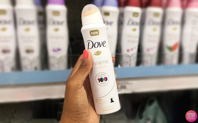 A Person Holding Dove Advanced Care Antiperspirant Deodorant Spray