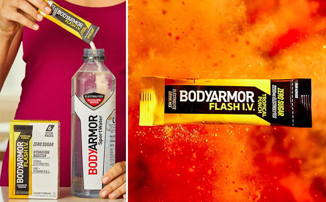 A Person Pouring a Bodyarmor Flash IV Electrolyte Packet A Person Pouring a Bodyarmor Flash IV Electrolyte Packet