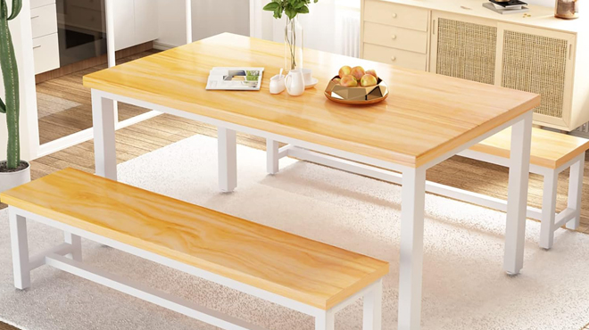 AWQM Dining Room Table and Benches Set AWQM Dining Room Table and Benches Set