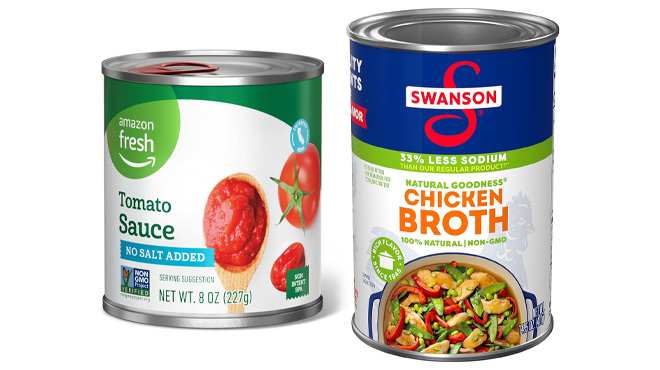 Amazon Fresh Tomato Sauce No Salt Added and Swanson Natural Goodness 33 Less Sodium Chicken Broth Amazon Fresh Tomato Sauce No Salt Added and Swanson Natural Goodness 33 Less Sodium Chicken Broth