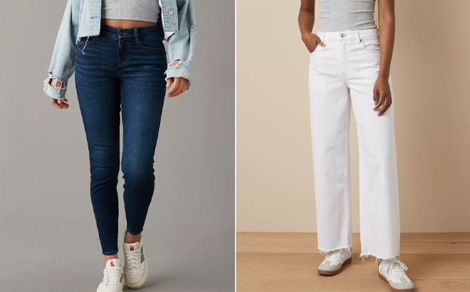 American Eagle Next Level Curvy V Waist High Waisted Jeggings and Strigid Super High Waisted Baggy Wide Leg Ankle Jeans