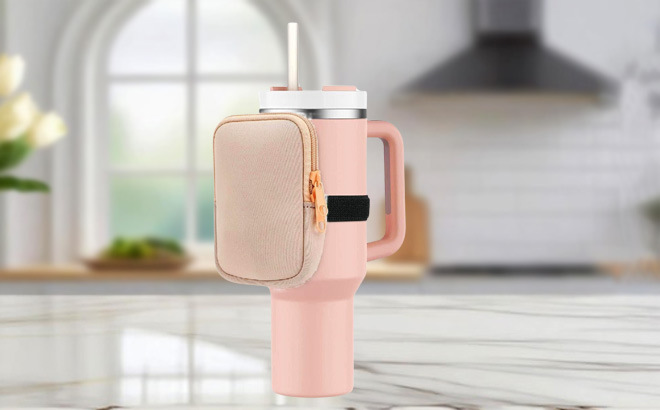 Ballet Pink Tumbler Pouch on a Table