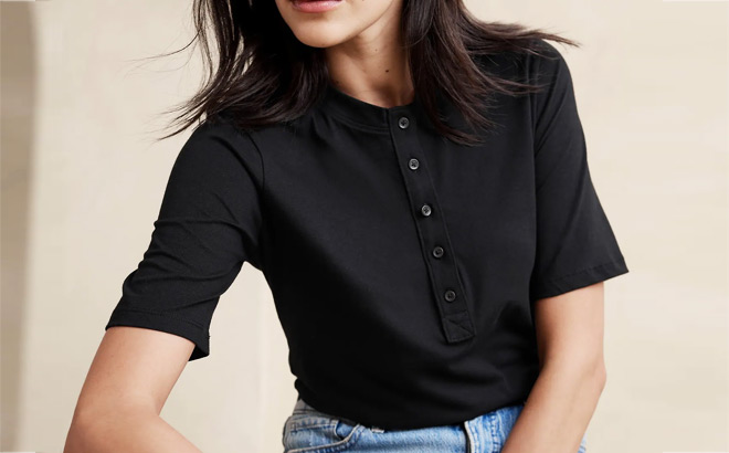 Banana Republic Factory Womens Elbow Sleeve Cotton Henley
