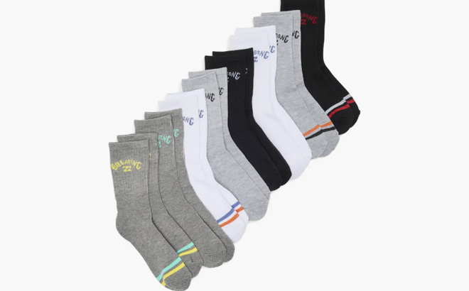 Billabong Kids 8 Pack Assorted Half Crew Socks