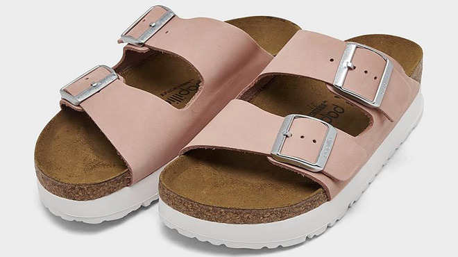 Birkenstock Arizona Flex Birko Flor Platform Sandals in Soft Pink Birkenstock Arizona Flex Birko Flor Platform Sandals in Soft Pink