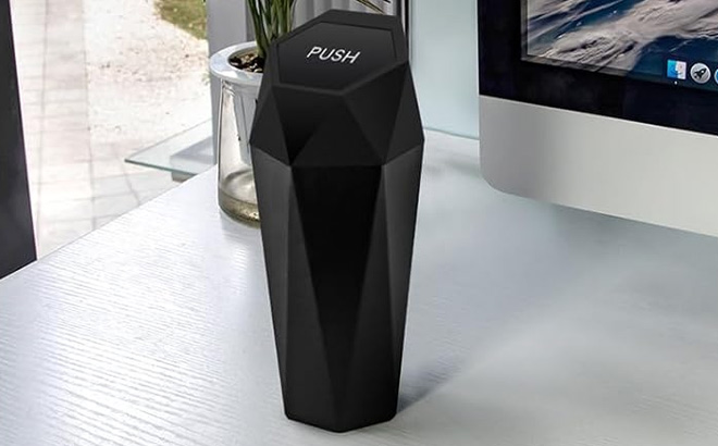Car Trash Can With Lid on the Table