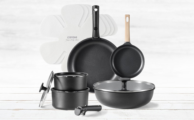 Carote Nonstick Cookware Set 15 Piece on the Table