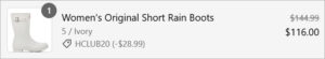 Checkout page of Hunter Womens Original Short Rain Boots