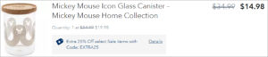 Checkout page of Mickey Mouse Icon Glass Canister