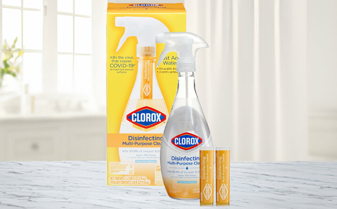 Clorox Disinfecting Multi Purpose Cleaner Starter Kit on a Table Clorox Disinfecting Multi Purpose Cleaner Starter Kit on a Table