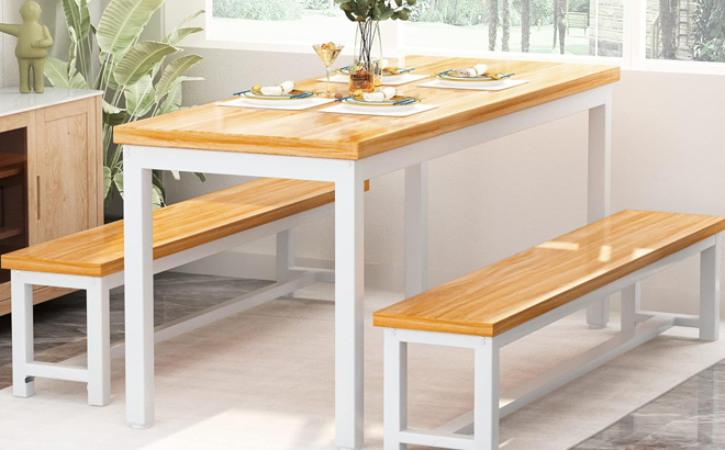 Dining Room Table and Benches Set in a Room Dining Room Table and Benches Set in a Room