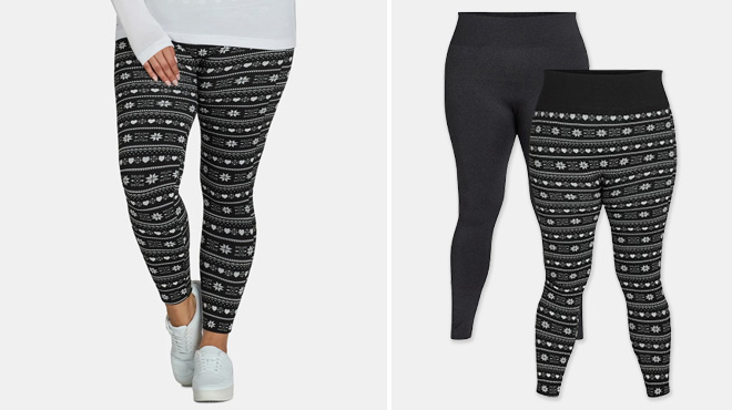 Feathers Womens High Waisted Fleece Leggings 2 Pack Feathers Womens High Waisted Fleece Leggings 2 Pack
