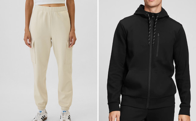 GAP Factory Womens Fleece Cargo Joggers and Mens GapFit Performance Hoodie GAP Factory Womens Fleece Cargo Joggers and Mens GapFit Performance Hoodie