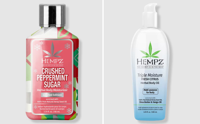 Hempz Crushed Peppermint Sugar Herbal Body Moisturizer and Triple Moisture Fresh Citrus Herbal Body Oil