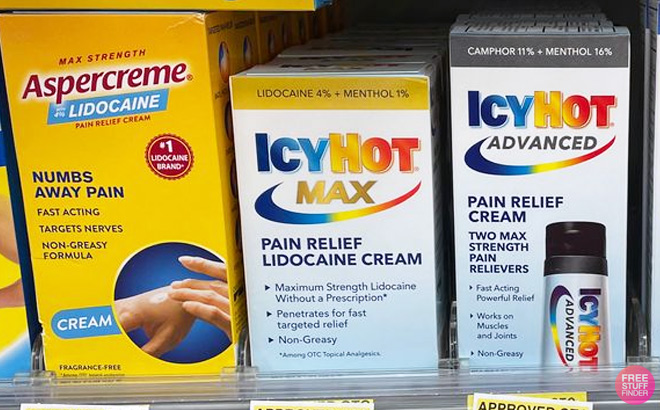 Icy Hot Max Strength Pain Relief Cream with Lidocaine on Store Shelf