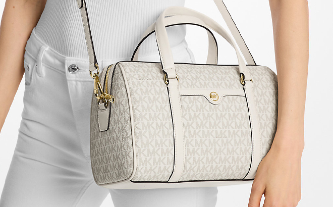 Michael Kors Jet Set Travel Medium Signature Logo Duffel Crossbody Bag