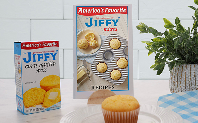 Jiffy Mix Recipe Book on a Kitchen Countertop