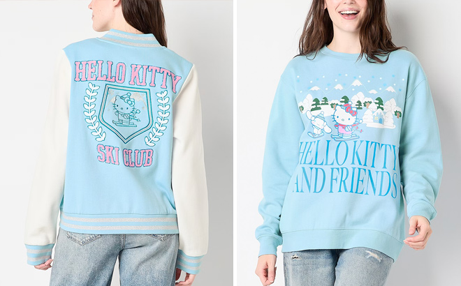 Juniors Hello Kitty Snow Angel Crew Sweatshirt Womens Crew Neck Long Sleeve Hello Kitty Sweatshirt