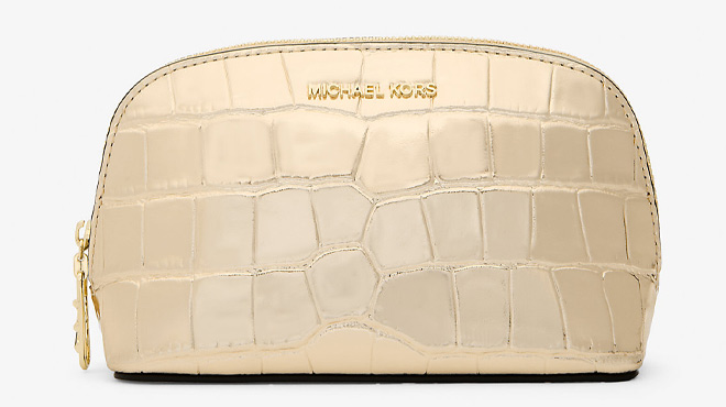 Michael Kors Empire Small Metallic Crocodile Embossed Leather Travel Pouch