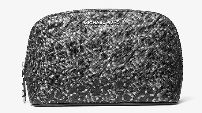 Michael Kors Small Metallic Empire Monogram Travel Pouch in Silver