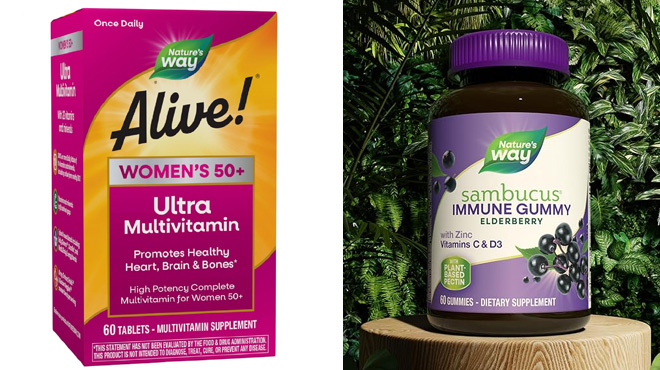 Natures Way Alive Womens 50 Ultra Potency Complete Multivitamin and Sambucus Elderberry Immune Gummies Natures Way Alive Womens 50 Ultra Potency Complete Multivitamin and Sambucus Elderberry Immune Gummies
