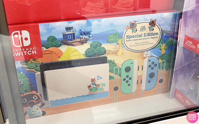 Nintendo Switch Animal Crossing New Horizons Edition Console on a Store Shelf