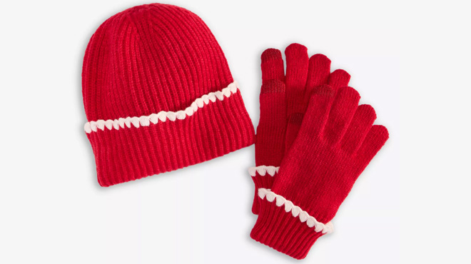On 34th Ribbed Beanie Gloves Boxed Set
