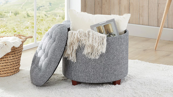Ornavo Home Tufted Round Storage Ottoman with Removable Lid Ornavo Home Tufted Round Storage Ottoman with Removable Lid