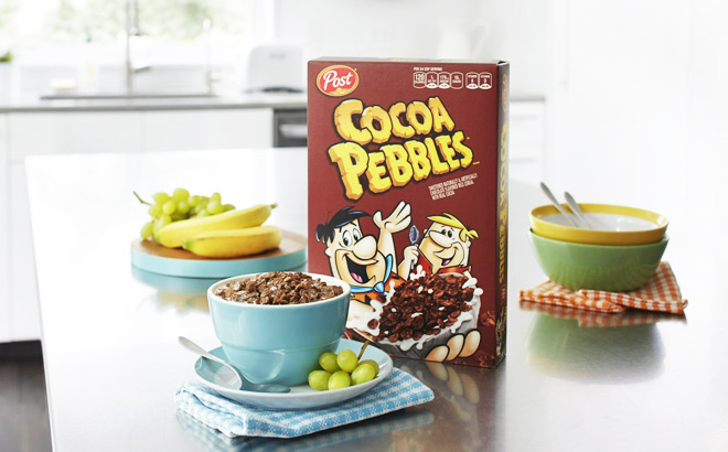 Post Cocoa Pebbles Cereal on a Table