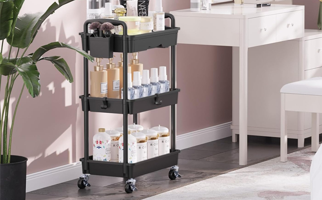 Rolling Utility Cart with Drawer 3 Tier