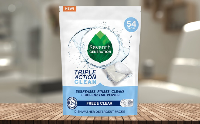 Seventh Generation Dishwasher Detergent Packs 54 Count on the Table Seventh Generation Dishwasher Detergent Packs 54 Count on the Table