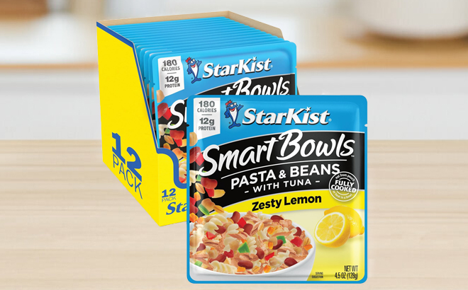 StarKist Smart Bowls Pasta Beans with Tuna 12 Pack on a Table StarKist Smart Bowls Pasta Beans with Tuna 12 Pack on a Table