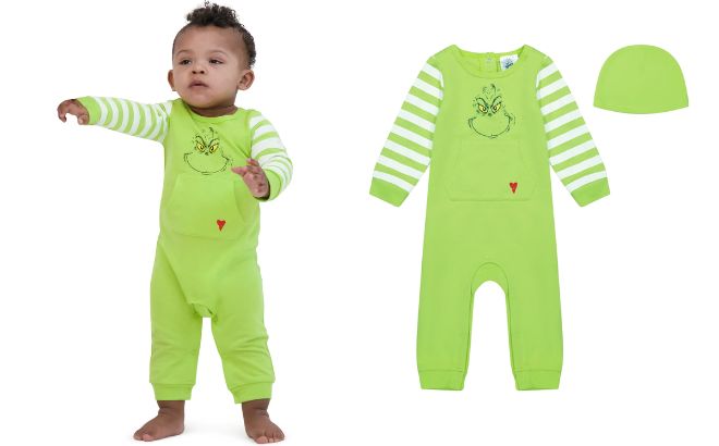 The Grinch Christmas Baby Green Coverall and Hat