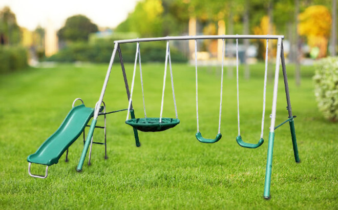 The Swing Company Northridge Metal Swing Set with Saucer Swing and 5 Slide