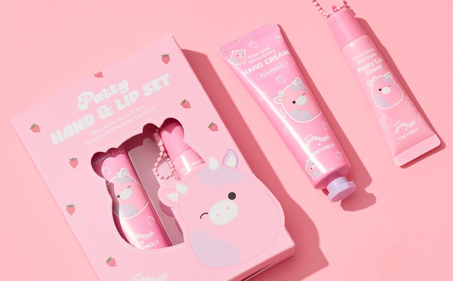 TonlyMoly x Squishmallows Patty the Cow 2 PC Hand Cream Lip Gloss Set