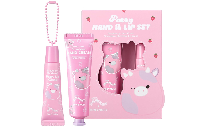 TonlyMoly x Squishmallows Patty the Cow 2 Piece Hand Cream Lip Gloss Set