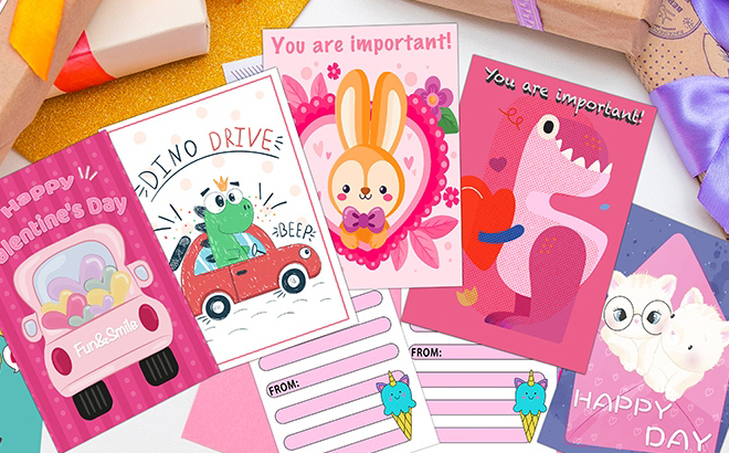 Valentines Day Kids Cards on a Table