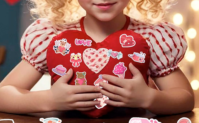 Valentines Stickers Valentines Day Gifts for Kid 100 PCS Vinyl Heart Stickers Valentines Crafts for Kids