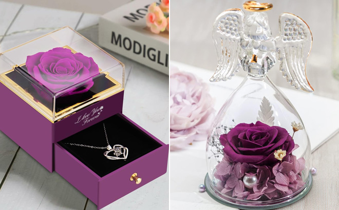 Vanleonet Preserved Purple Real Roses