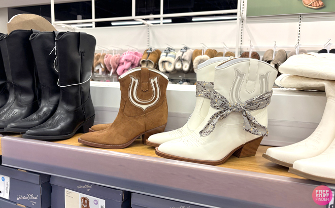 Various Styles of Western Boots on a Shelf at Target