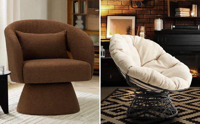 Wrought Studio Lawandra Boucle Upholstered Swivel Barrel Chair
