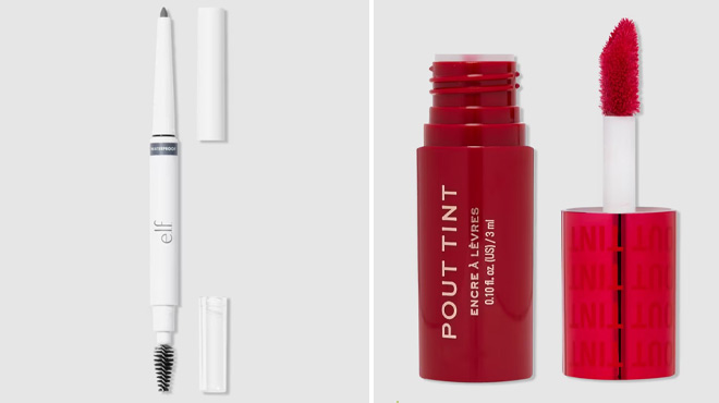 e l f Cosmetics Instant Lift Waterproof Brow Pencil and Revolution Beauty Pout Tint
