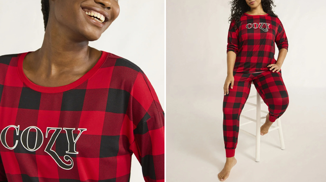 Joyspun Womens Long Sleeve Tee Jogger Pants Pajama Set Joyspun Womens Long Sleeve Tee Jogger Pants Pajama Set
