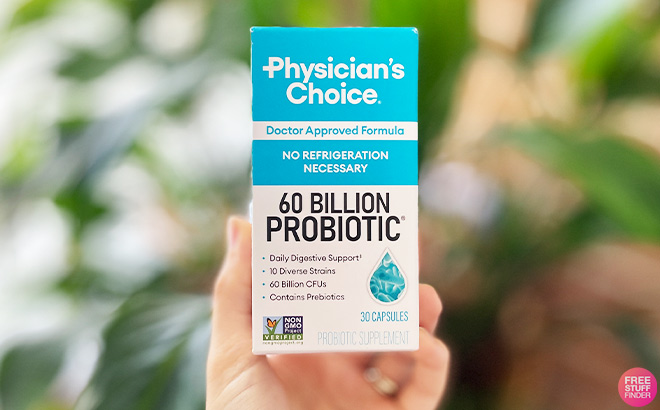 A Person Holding Physicians Choice 60 Billion Probiotics A Person Holding Physicians Choice 60 Billion Probiotics